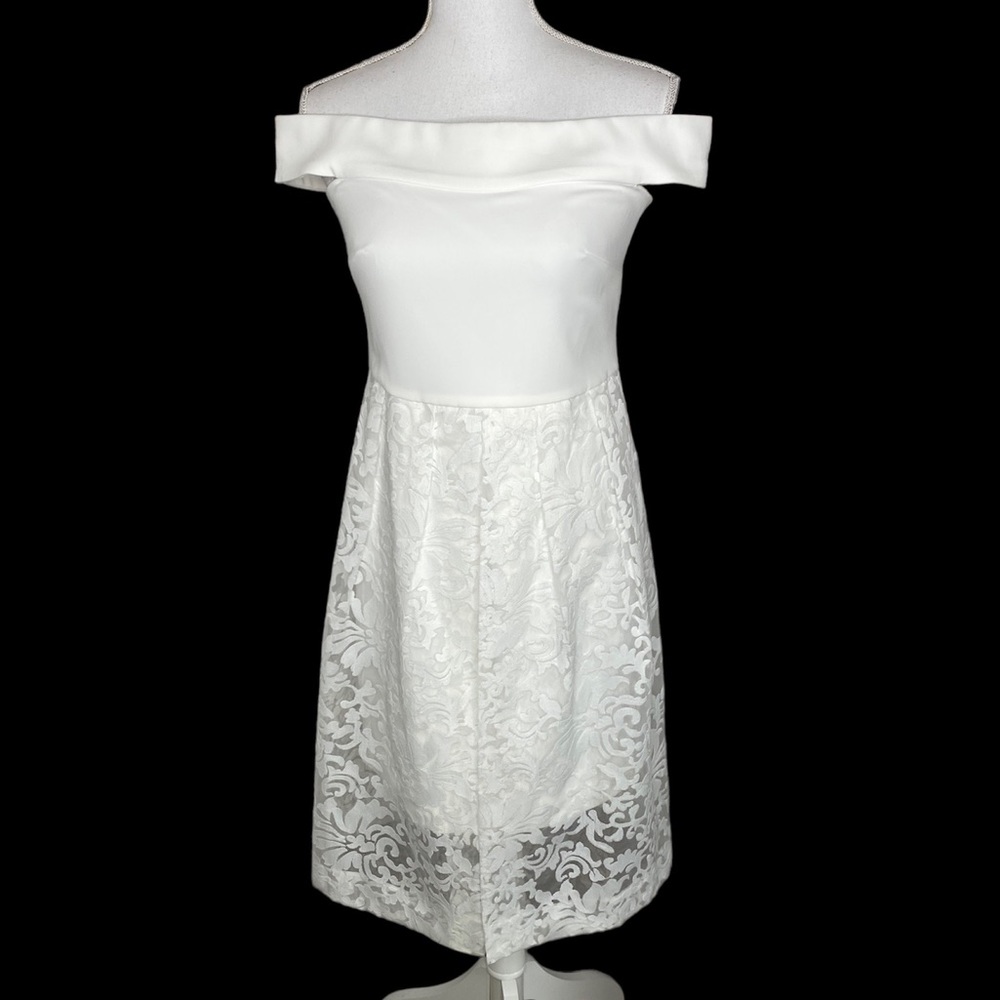 Camilyn Beth off the shoulder off white dress with lace overlay size 4
